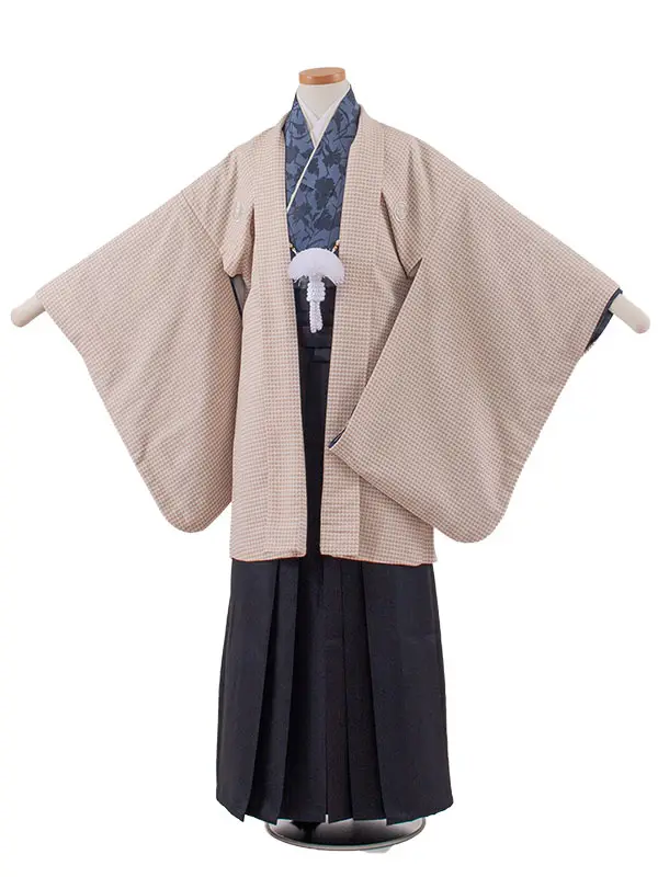 かんたん着付 小学校 卒業式 男の子 袴 ベージュ 千鳥格子 1969