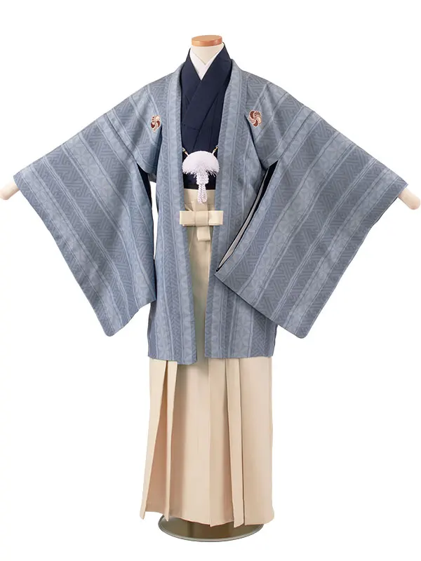 かんたん着付 小学校 卒業式 男の子 袴 ブルーグレー 紗綾形しゃれ紋 2004