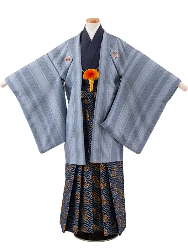 かんたん着付 小学校 卒業式 男の子 袴 ブルーグレー 紗綾形しゃれ紋 2018