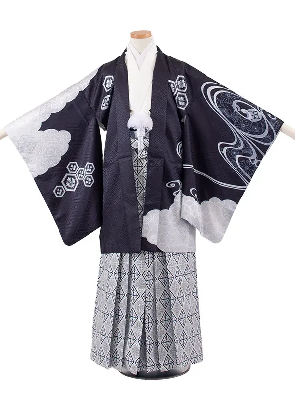 かんたん着付 小学校 卒業式 男の子 袴 黒地 流水 2070