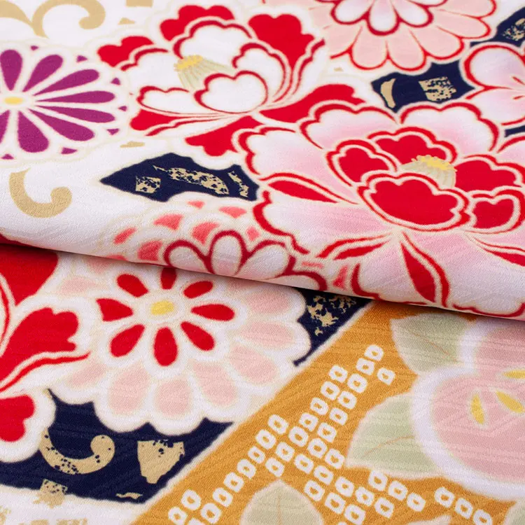 ジュニア着物 白地 しぼり調 桜 牡丹 9042