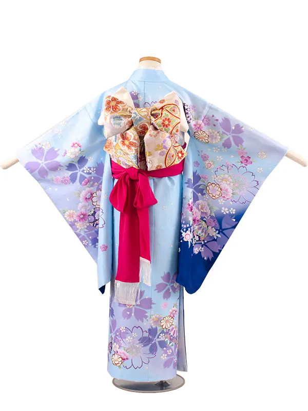 ジュニア着物 薄青 桜 9050