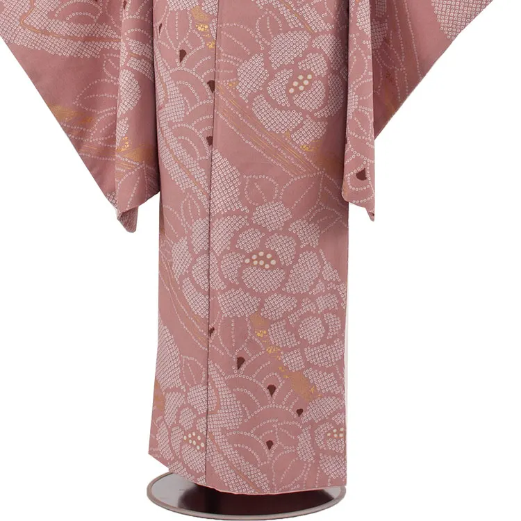 ジュニア着物 薄小豆色 牡丹 9051