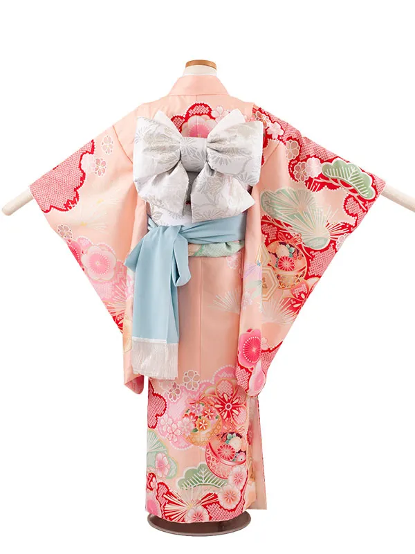 ジュニア着物 ピーチフィズ 絞り調 松竹梅 鈴まり 9055