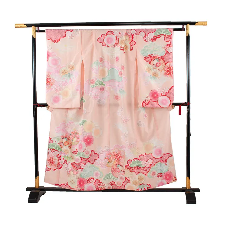 ジュニア着物 ピーチフィズ 絞り調 松竹梅 鈴まり 9055