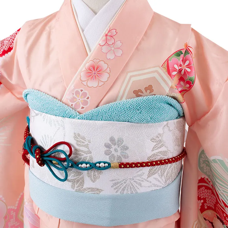 ジュニア着物 ピーチフィズ 絞り調 松竹梅 鈴まり 9055