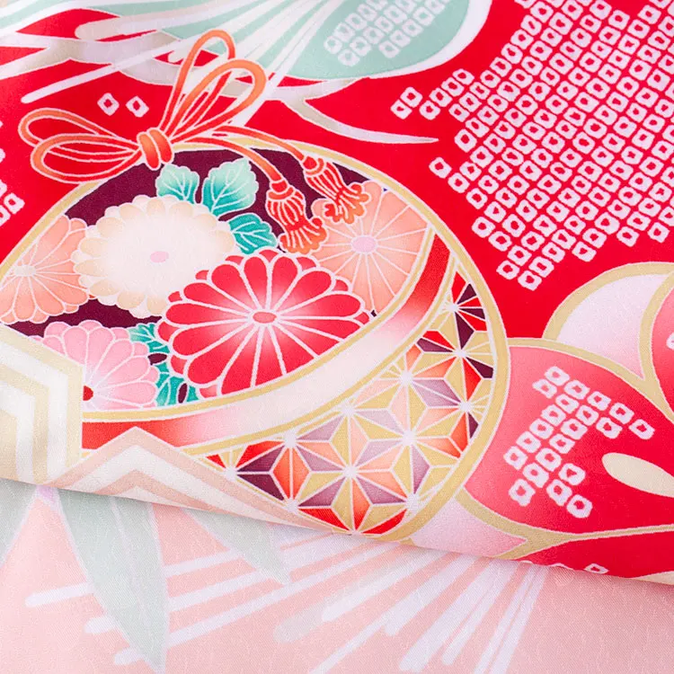 ジュニア着物 ピーチフィズ 絞り調 松竹梅 鈴まり 9055