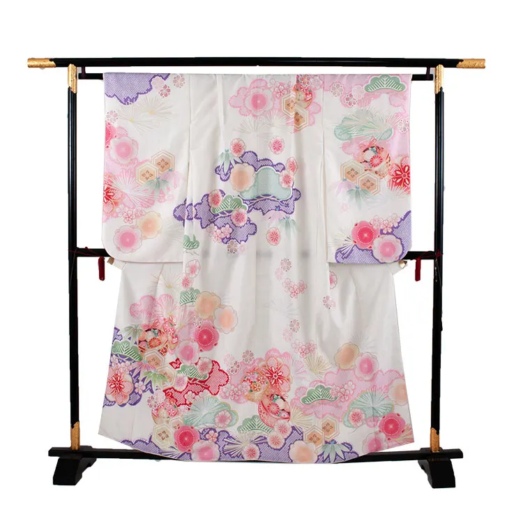 ジュニア着物 アイボリー 絞り調 松竹梅 鈴まり 9056