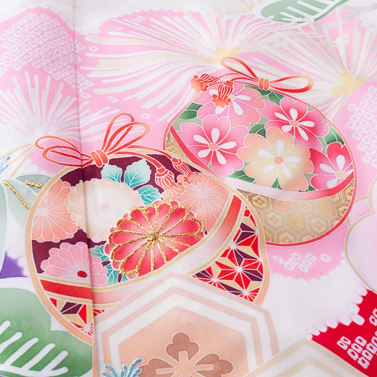 ジュニア着物 アイボリー 絞り調 松竹梅 鈴まり 9056