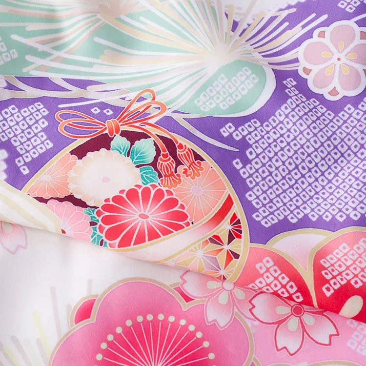 ジュニア着物 アイボリー 絞り調 松竹梅 鈴まり 9056