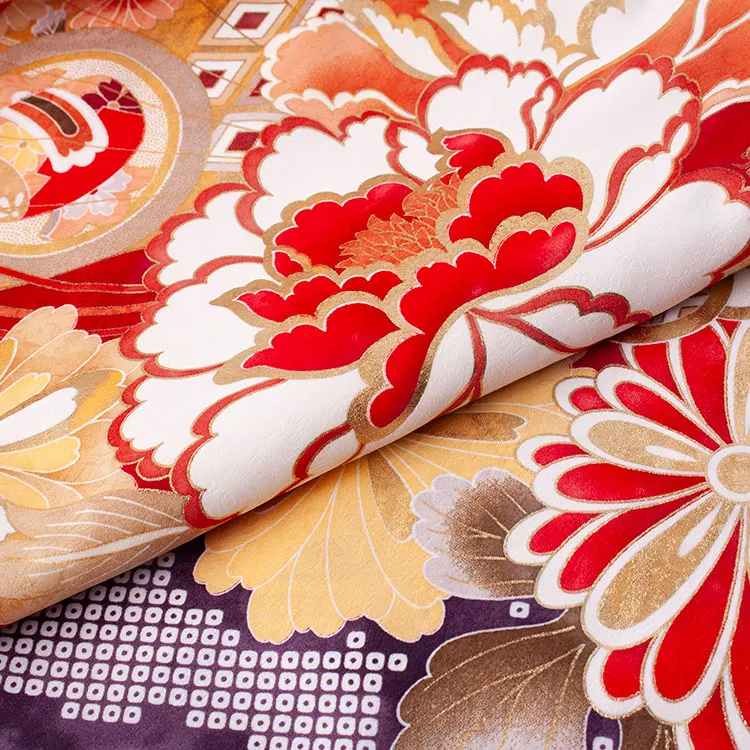 ジュニア着物 赤地 絞り調 牡丹 豪華 9058