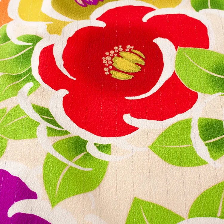 ジュニア着物 ベージュ 椿 9061