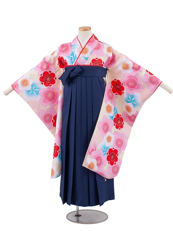 小学校卒業式かんたん袴（女の子） クリーム 梅 A001