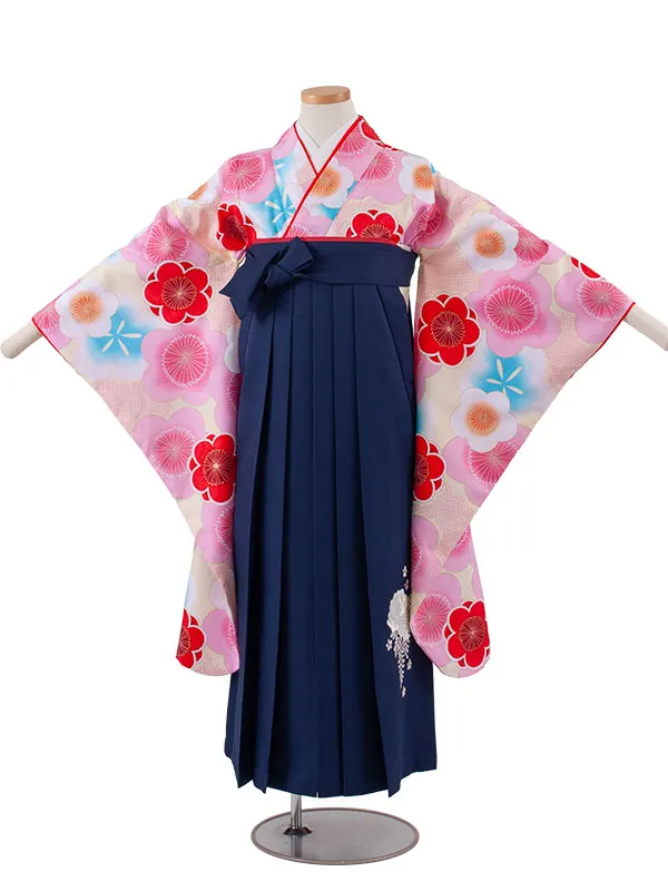 小学校卒業式かんたん袴（女の子） クリーム 梅 A001