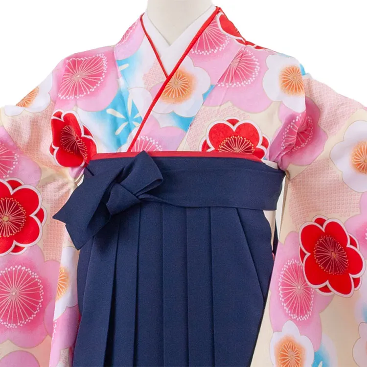 小学校卒業式かんたん袴（女の子） クリーム 梅 A001