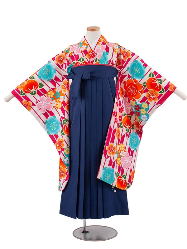 小学校卒業式かんたん袴（女の子） 赤地 矢絣 桜 A002