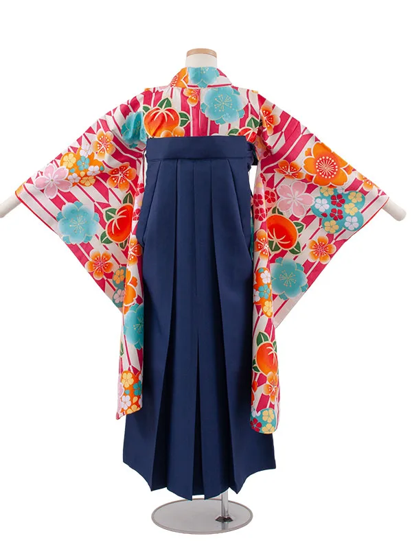 小学校卒業式かんたん袴（女の子） 赤地 矢絣 桜 A002