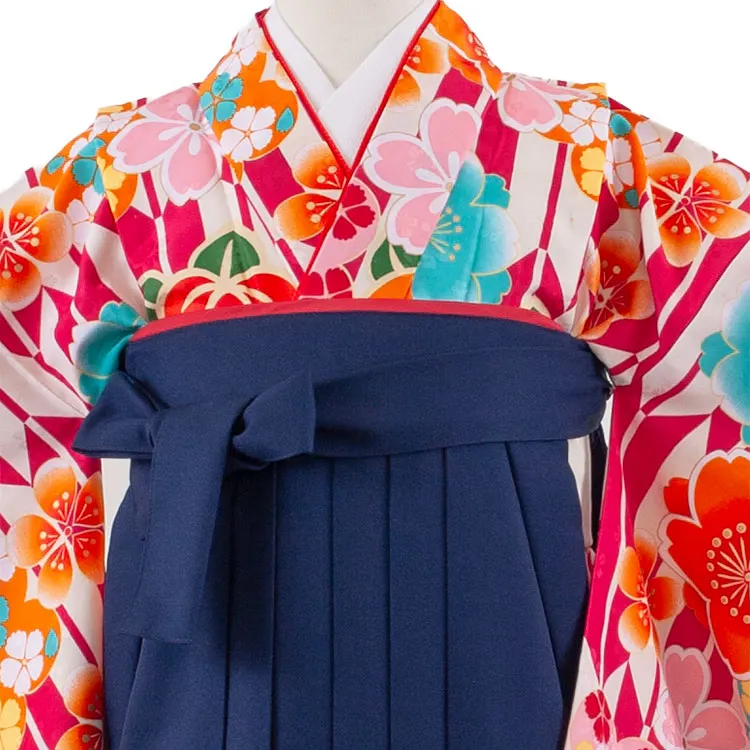 小学校卒業式かんたん袴（女の子） 赤地 矢絣 桜 A002