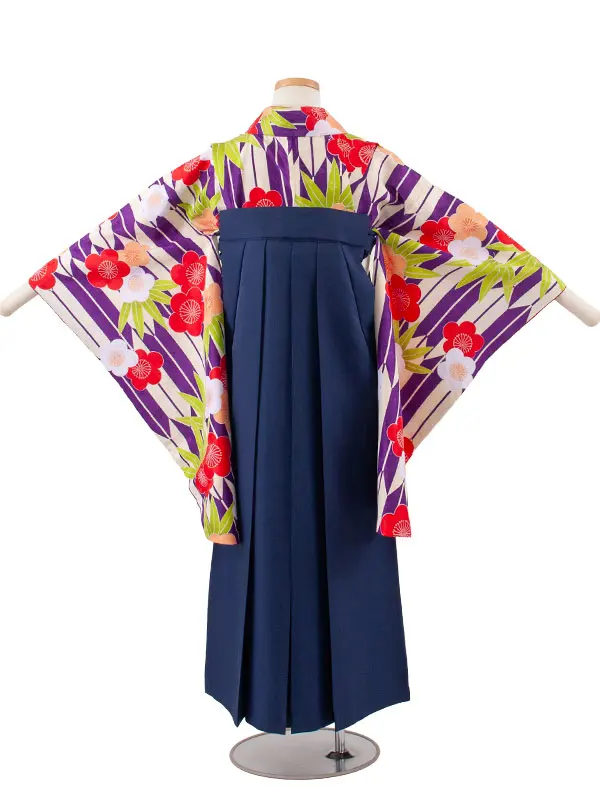 小学校卒業式かんたん袴（女の子） 紫地 矢絣 梅松 A004