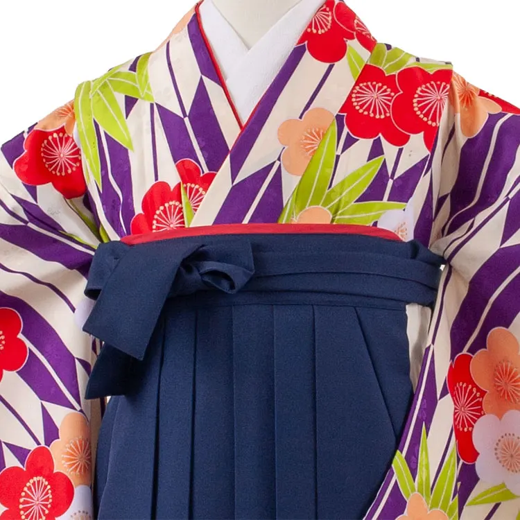 小学校卒業式かんたん袴（女の子） 紫地 矢絣 梅松 A004