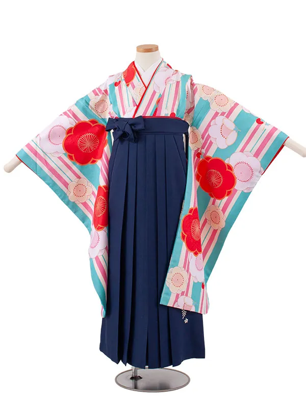 小学校卒業式かんたん袴（女の子） ライトブルー 梅 A005