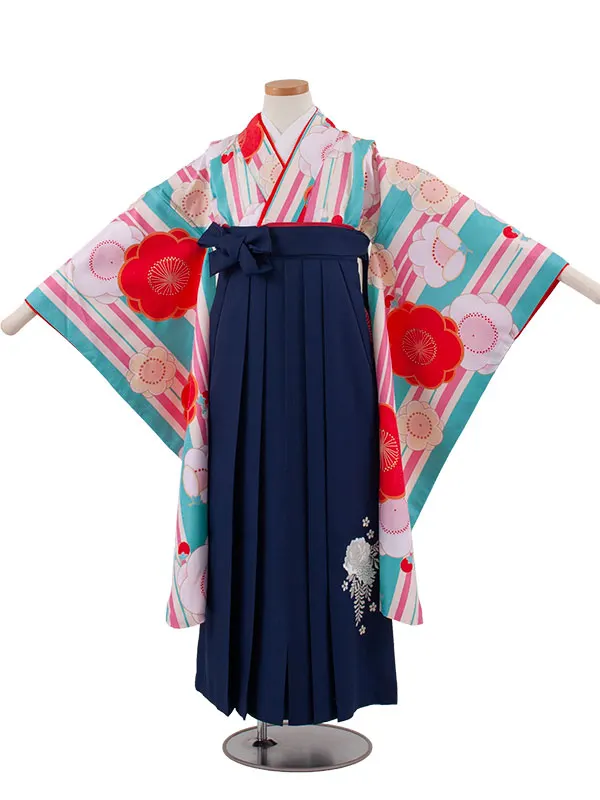 小学校卒業式かんたん袴（女の子） ライトブルー 梅 A005