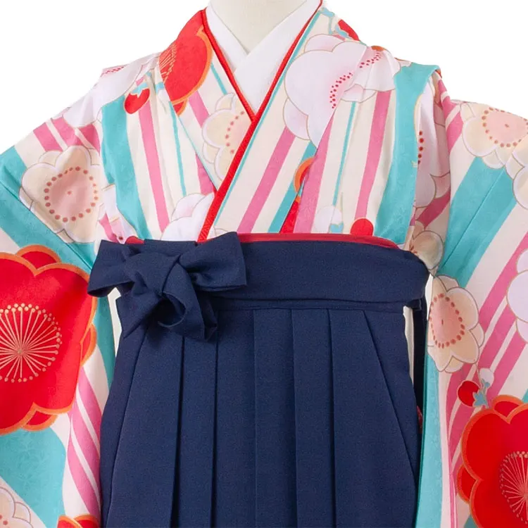 小学校卒業式かんたん袴（女の子） ライトブルー 梅 A005