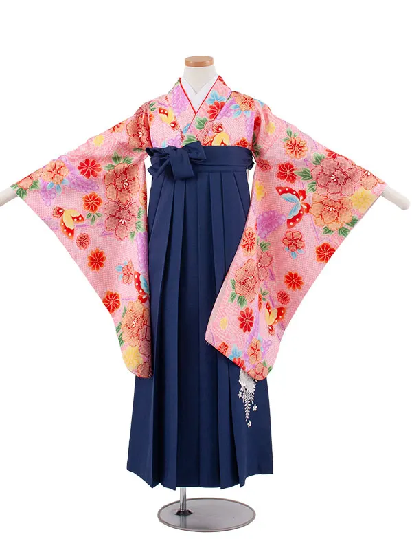 小学校卒業式かんたん袴（女の子） ピンク 絞り調 蝶 A006