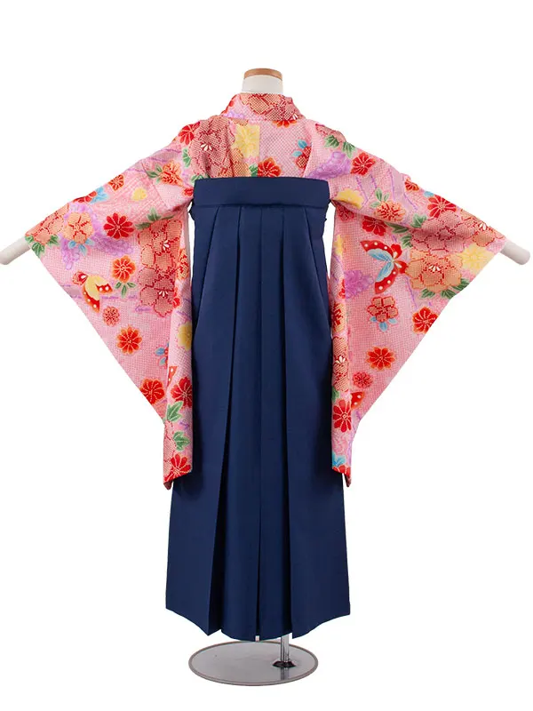 小学校卒業式かんたん袴（女の子） ピンク 絞り調 蝶 A006