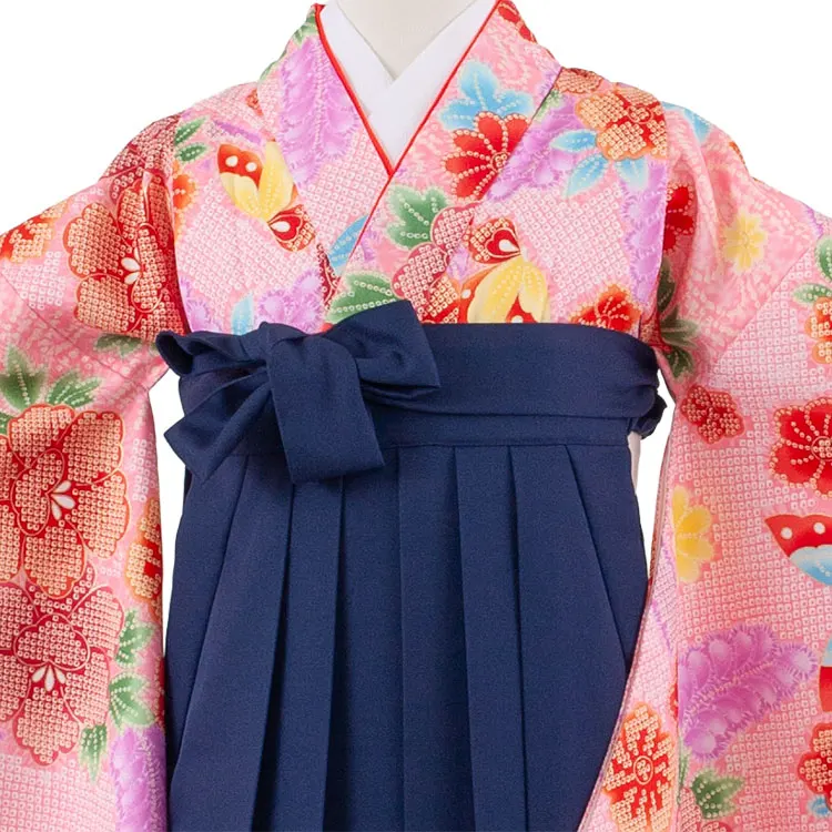 小学校卒業式かんたん袴（女の子） ピンク 絞り調 蝶 A006