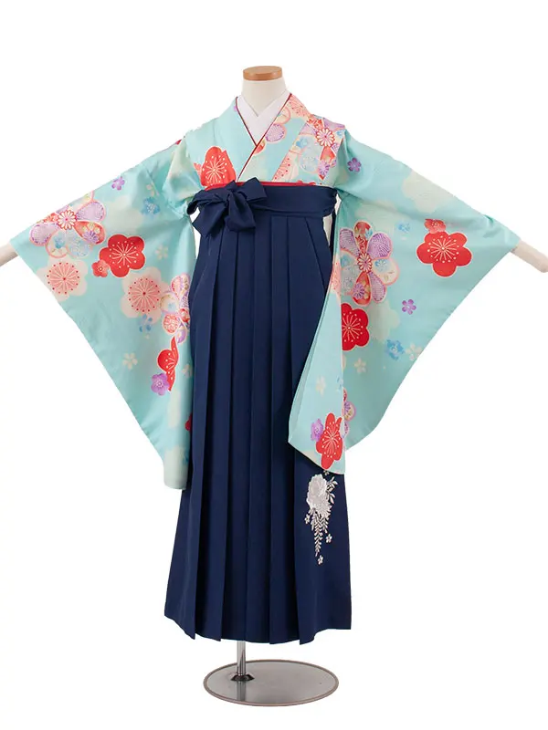 小学校卒業式かんたん袴（女の子） 空色 ねじり梅 A007