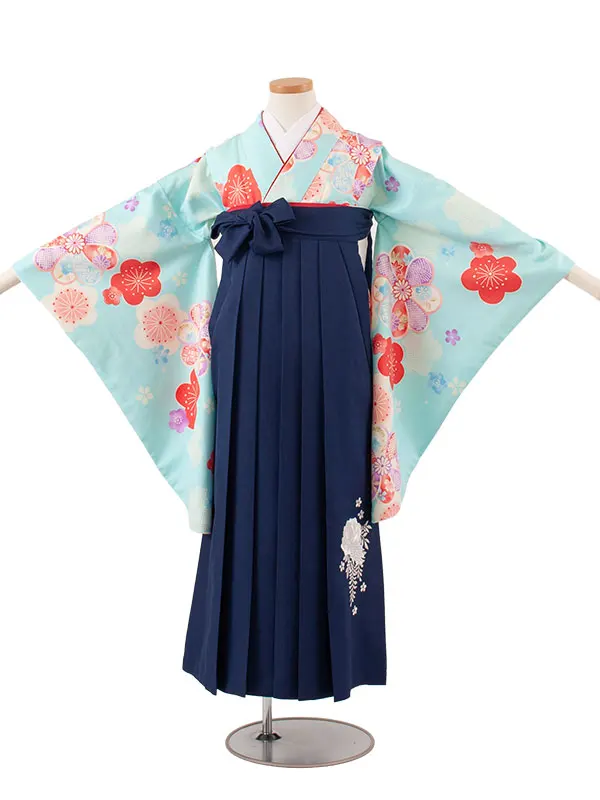 小学校卒業式かんたん袴（女の子） 空色 ねじり梅 A007