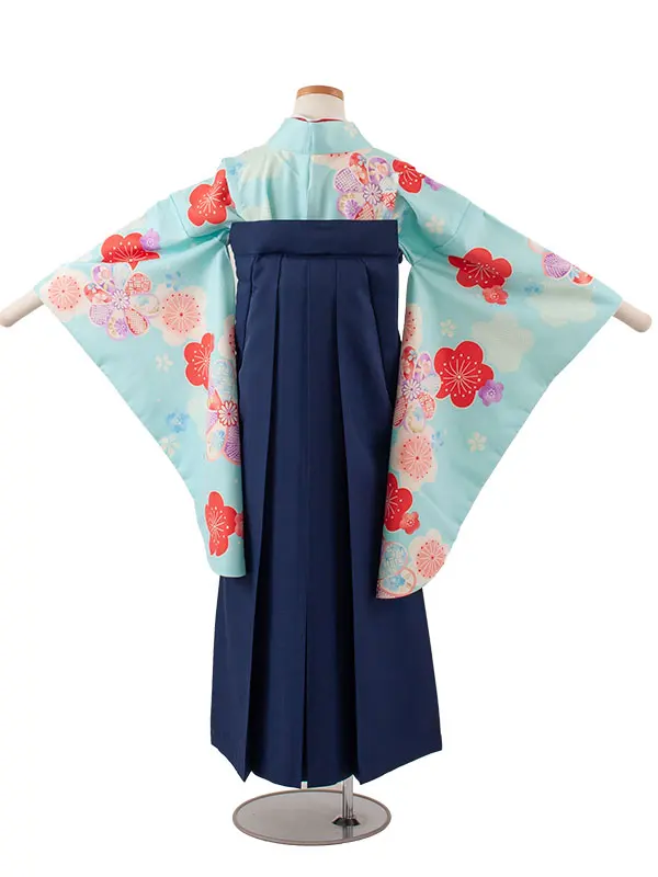 小学校卒業式かんたん袴（女の子） 空色 ねじり梅 A007