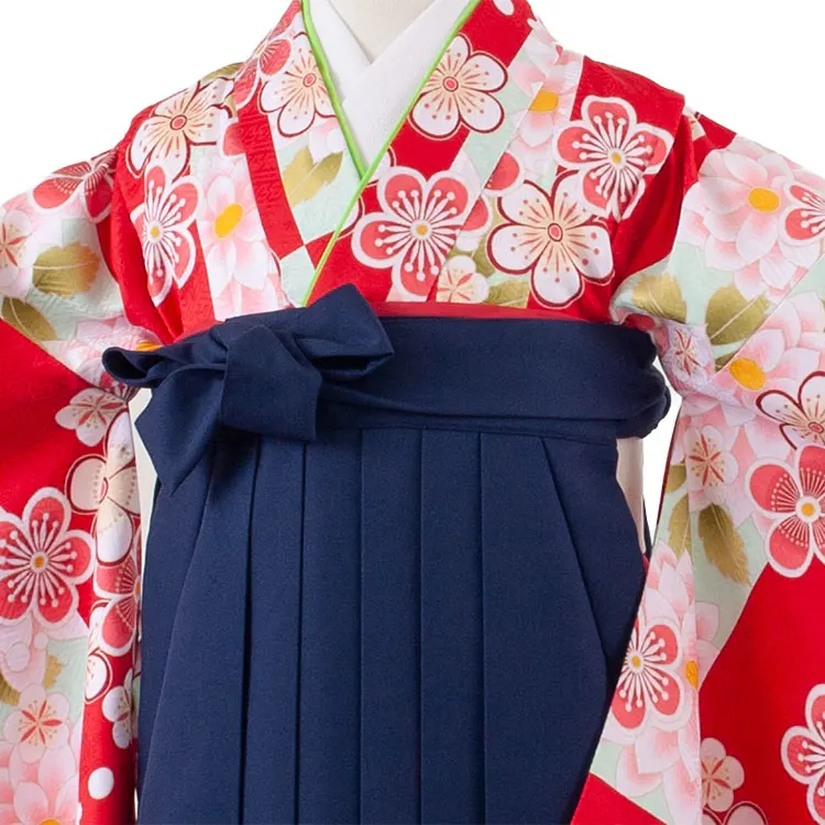 小学校卒業式かんたん袴（女の子） 赤地 梅 A008