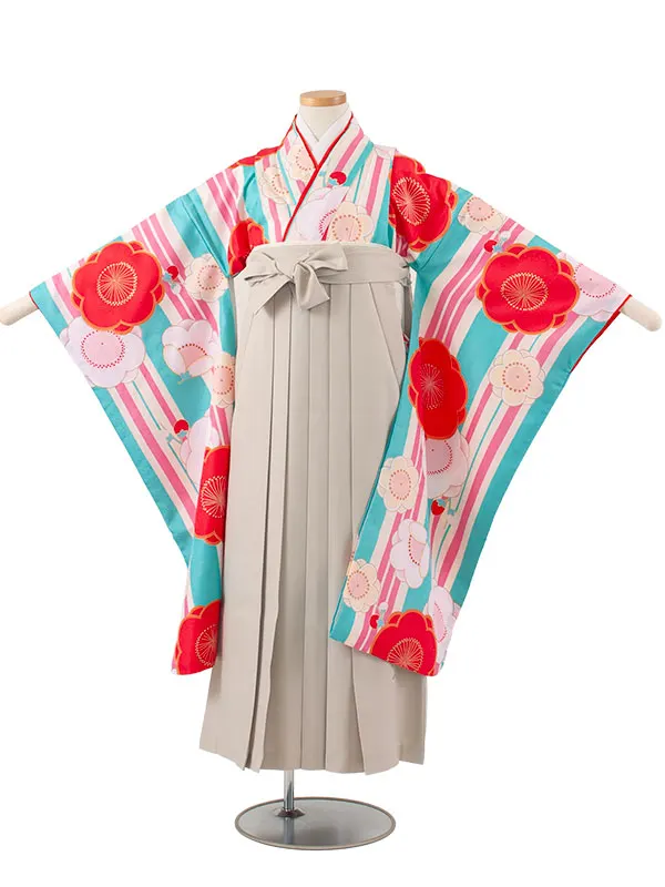 小学校卒業式かんたん袴（女の子） ライトブルー 梅 A011