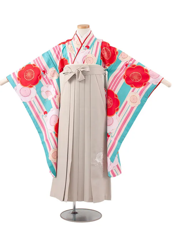 小学校卒業式かんたん袴（女の子） ライトブルー 梅 A011