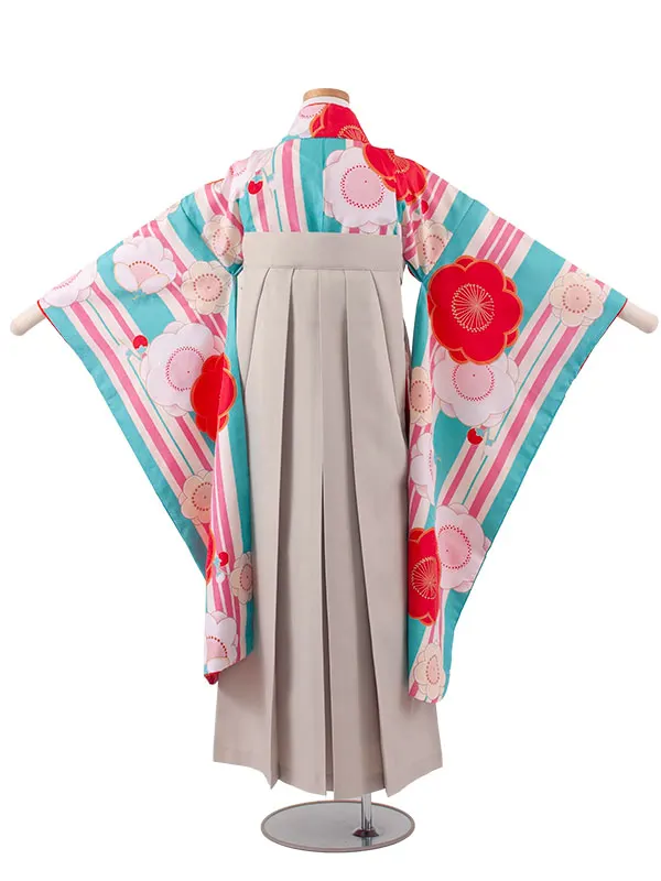 小学校卒業式かんたん袴（女の子） ライトブルー 梅 A011