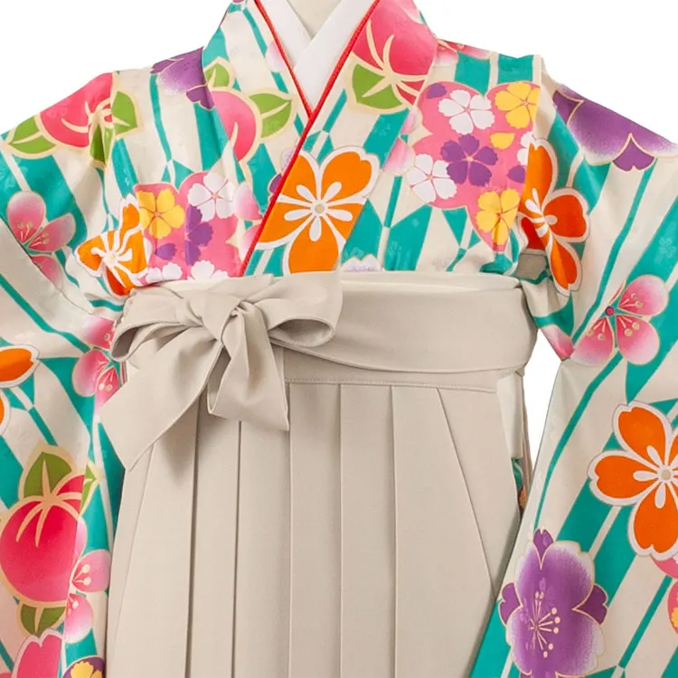 小学校卒業式かんたん袴（女の子） ナイルブルー 矢絣 桜 A014