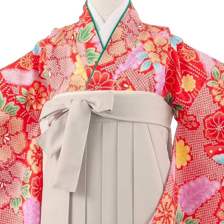 小学校卒業式かんたん袴（女の子） 赤地 絞り調 蝶 A017