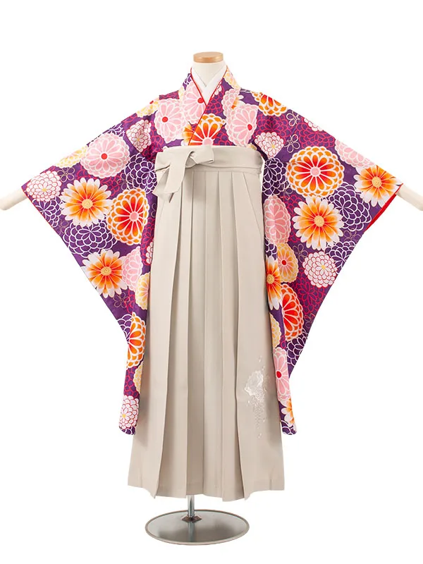 小学校卒業式かんたん袴（女の子） 紫地 菊 A018