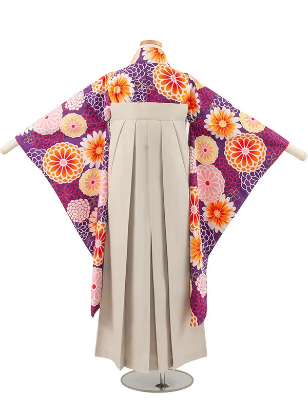 小学校卒業式かんたん袴（女の子） 紫地 菊 A018