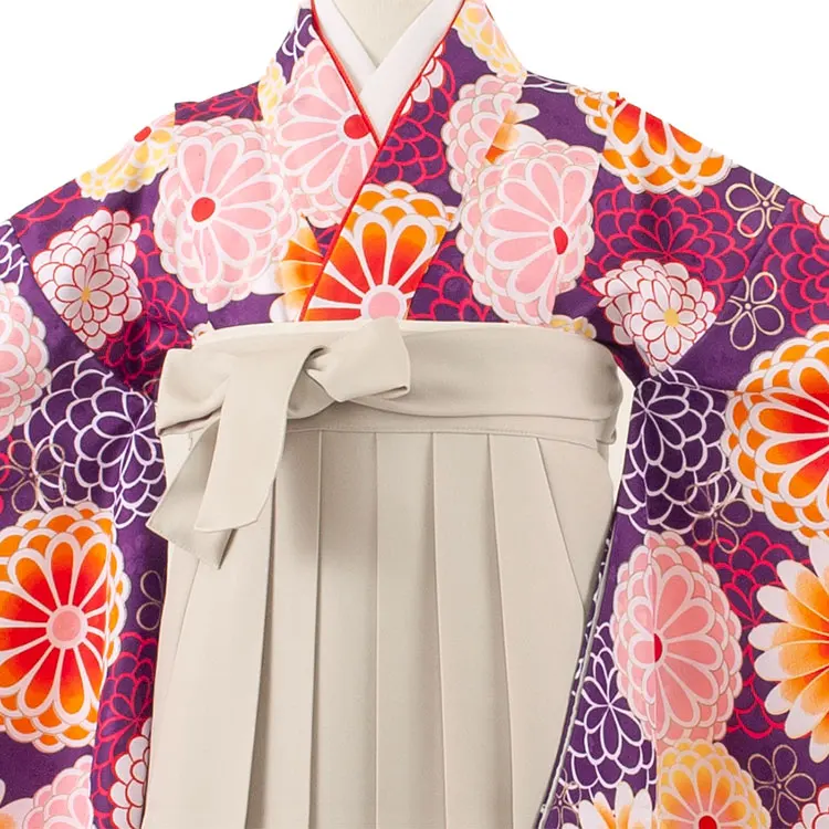 小学校卒業式かんたん袴（女の子） 紫地 菊 A018