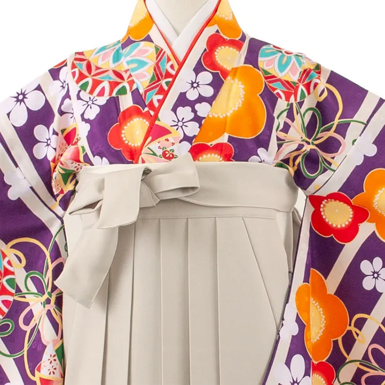 小学校卒業式かんたん袴（女の子） 紫×アイボリー 鞠梅 A020