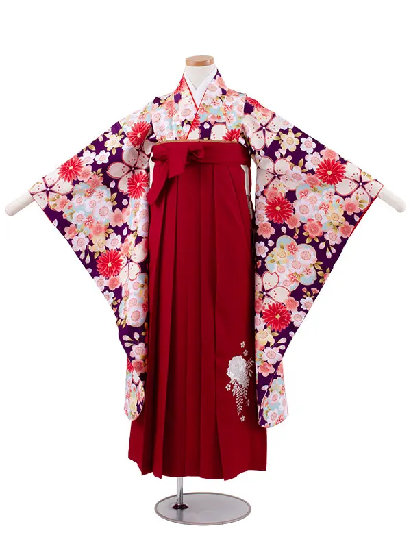 小学校卒業式かんたん袴（女の子） 紫地 桜 A021
