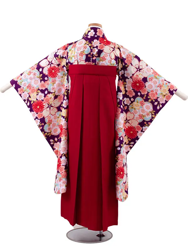 小学校卒業式かんたん袴（女の子） 紫地 桜 A021