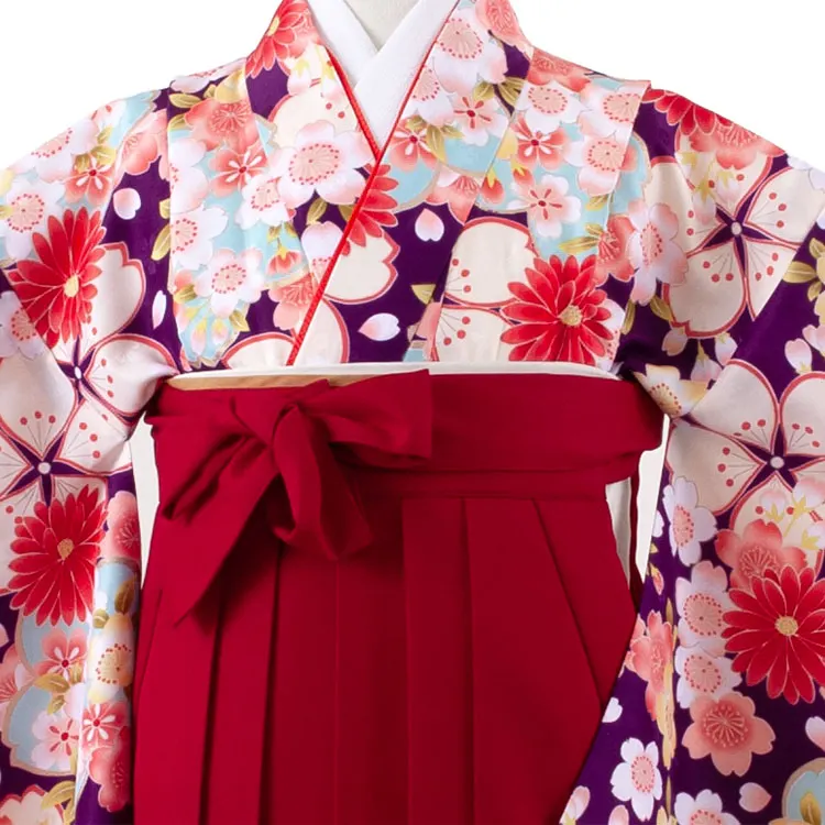 小学校卒業式かんたん袴（女の子） 紫地 桜 A021