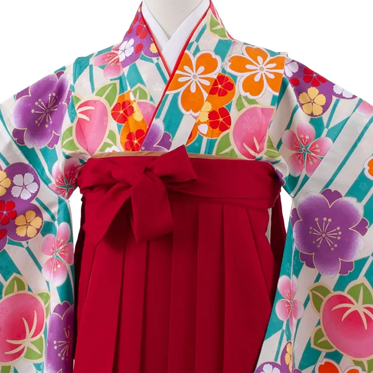 小学校卒業式かんたん袴（女の子） ナイルブルー 矢絣 桜 A022