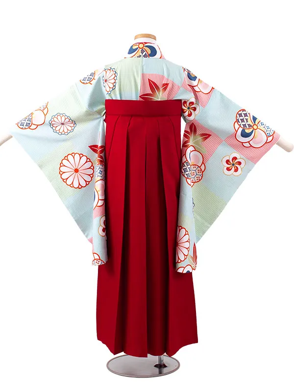 小学校卒業式かんたん袴（女の子） ベビーブルー ねじり梅 菊 A024