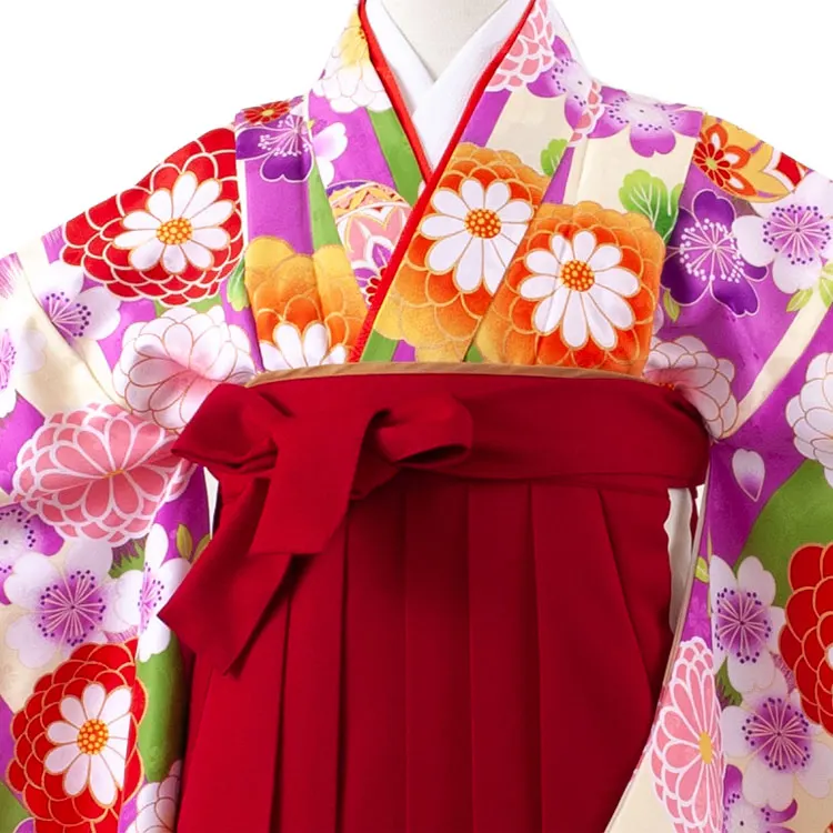 小学校卒業式かんたん袴（女の子） 紫×クリーム ストライプ 鞠菊 A025