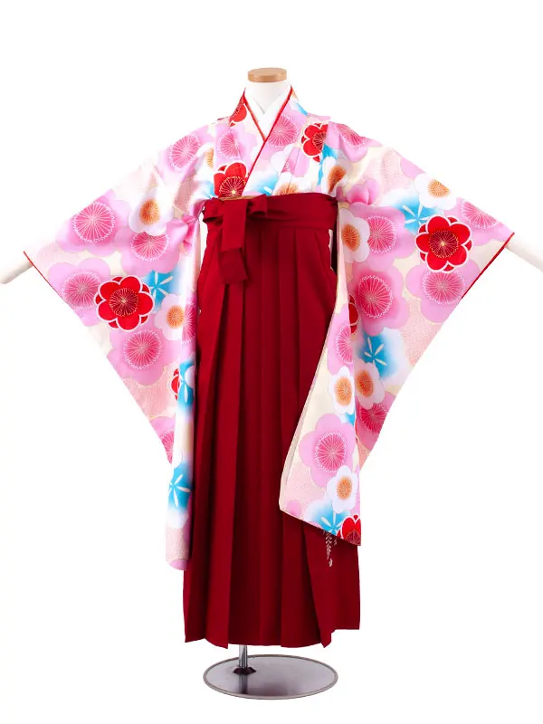 小学校卒業式かんたん袴（女の子） クリーム 梅 A026